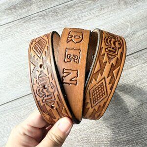 Vintage Karen Brown Hand Tooled Eagles Leather Belt STRAP Made in USA